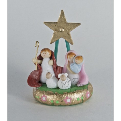 Nacimiento en porcelanicron miniatura en base con estrella