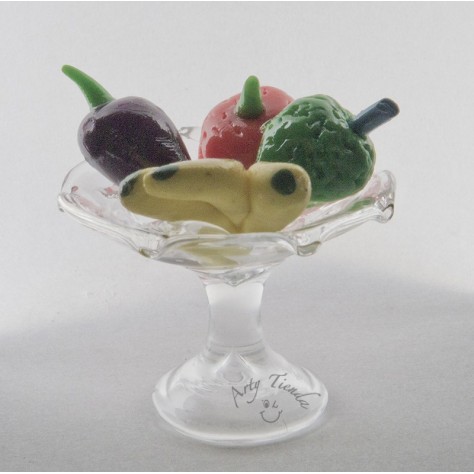 Frutero con frutas en porcelanicron en vidrio