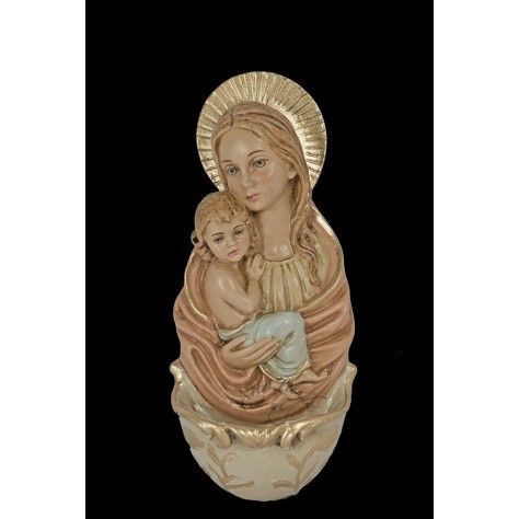 Virgen niño pila aplique en fibromadera