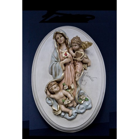 Virgen Sagrado corazón con angeles, aplique grande en fibromadera